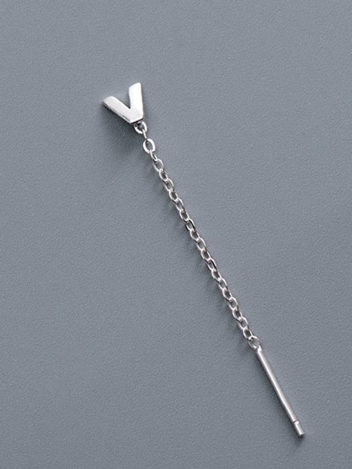 ES2180 [Single V Letter] 925 Sterling Silver Tassel Minimalist Threader Earring